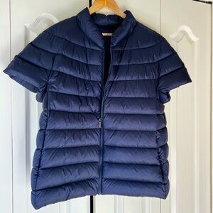 Amazon navy blue short sleeve puffer jacket
